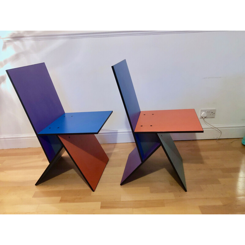 Set of 2 vintage multicolored Vilbert chairs by Verner Panton for Ikea
