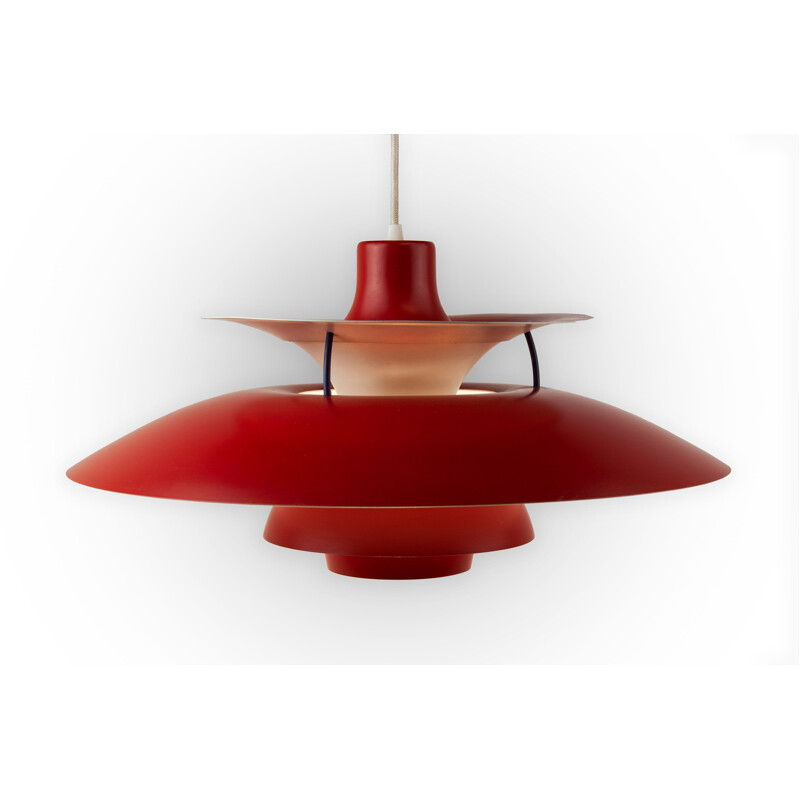 Vintage PH 5 pendant lamp for Louis Poulsen in red aluminium 1960