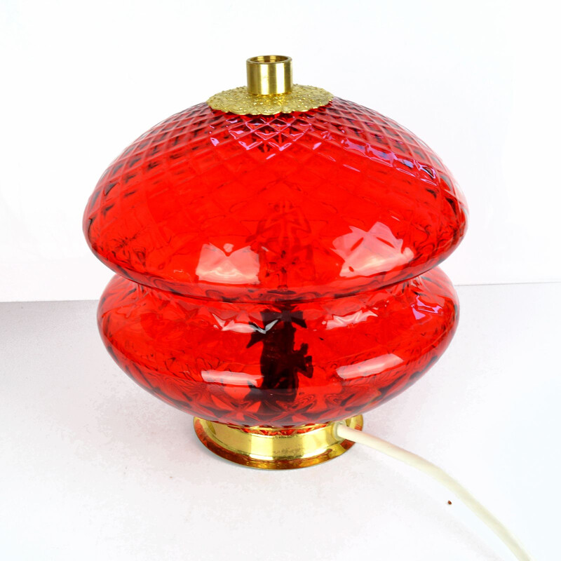 Lampada vintage in ottone e vetro rosso modello T310 01 per Jablonecké sklárny Desná, 1960