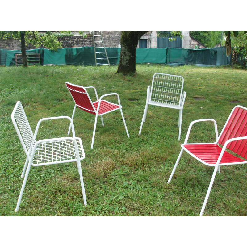 Ensemble de 4 chaises de jardin vintage Emu modèle Rio Italie 1960s