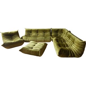 Full suite of Togo seating group in brown leather design by Michel Ducaroy