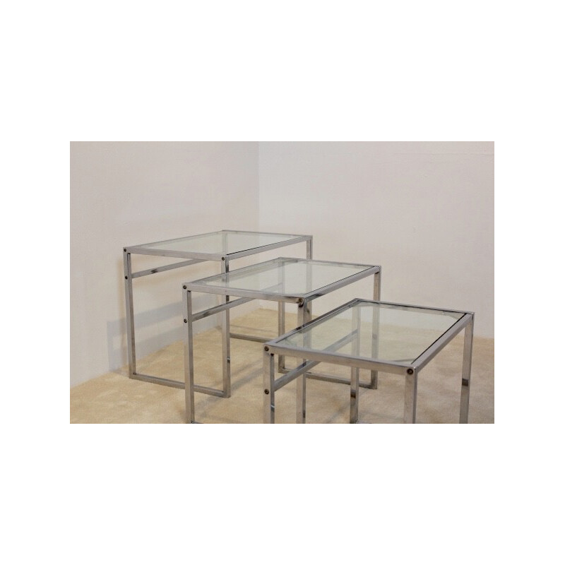 Set di 3 tavolini da salotto Ikea in cromo e vetro - 1960