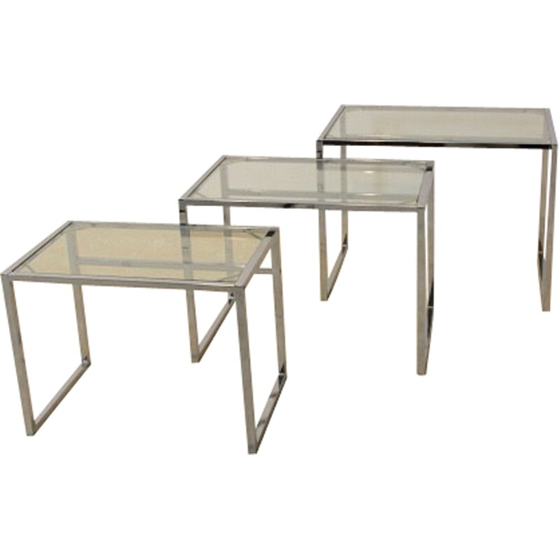 Set di 3 tavolini da salotto Ikea in cromo e vetro - 1960