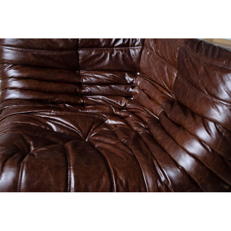 Dark Brown Leather Togo Set by Ligne Roset, 1980s France