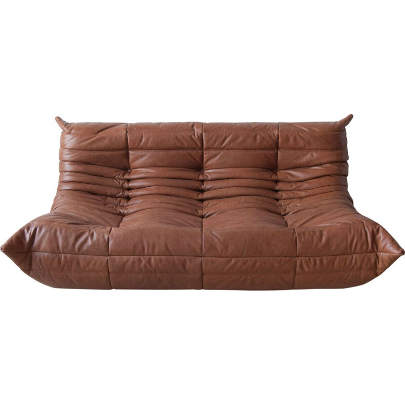 1960s Upcycled Brown Leather Sofa By Michel Ducaroy