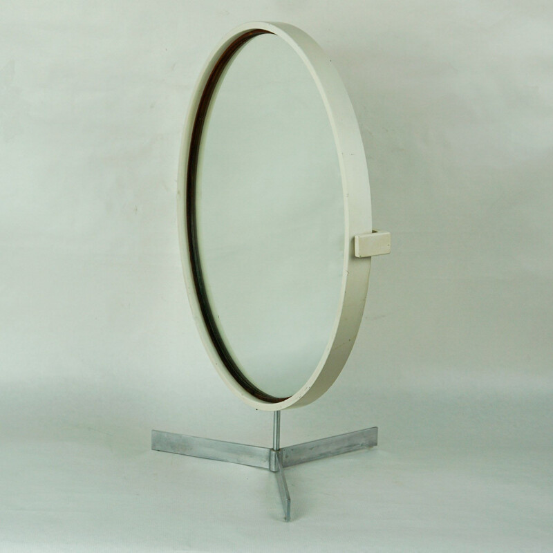 Miroir de table circulaire vintage blanc par Uno et Osten Kristiansson pour  Luxus, Suède 1960