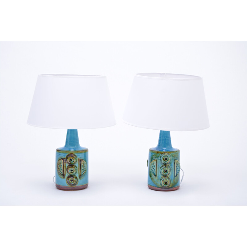 Pareja de lámparas de sobremesa de gres azul vintage de Soholm 1960