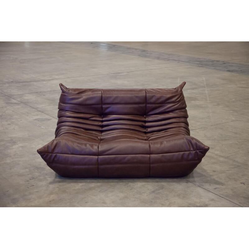 Pine Leather Togo Lounge Chair, Pouf and 3-Seat Sofa by Michel