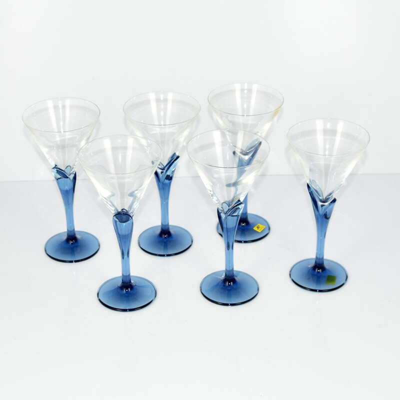Ensemble de 6 verres en cristal vintage Florian Blue pour Light & Musique  de Luigi Bormioli,