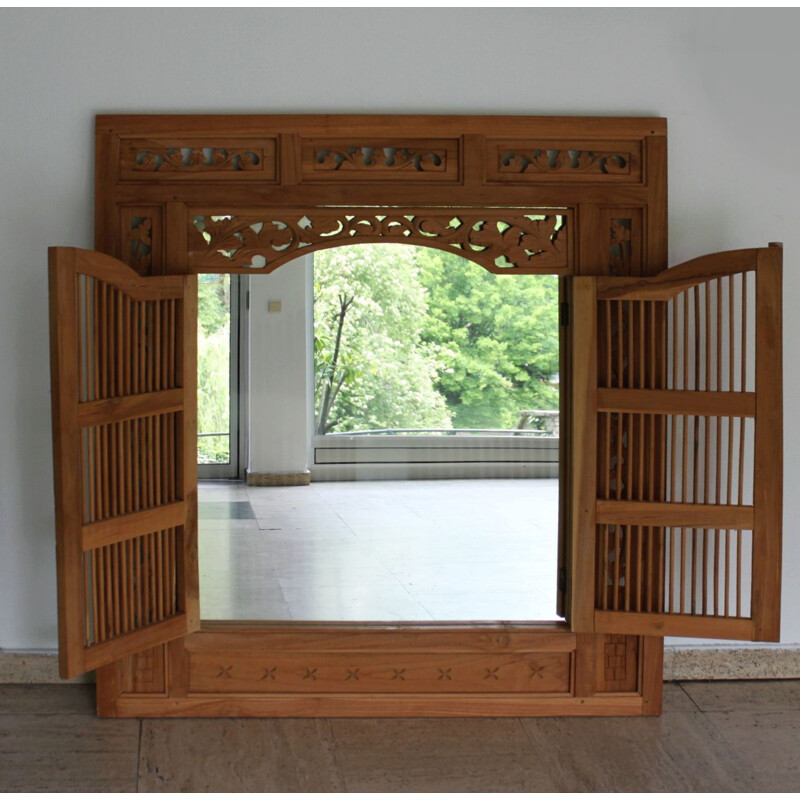 Miroir fenêtre en bois sculpté style moucharabieh