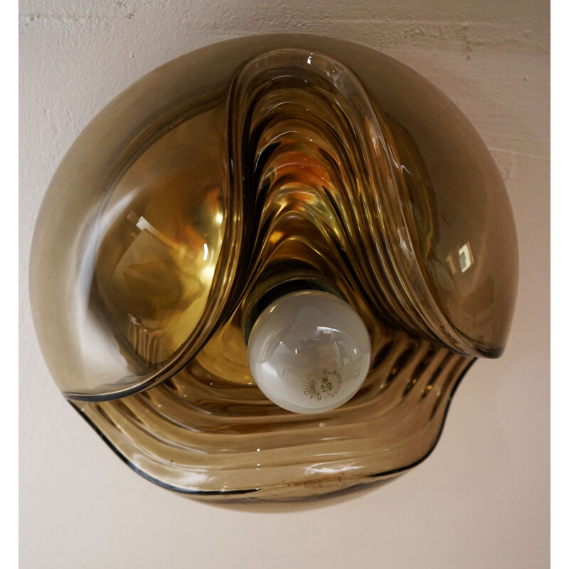 Lampe de plafond modèle "vague" de verre fumé koch et lowy 1970