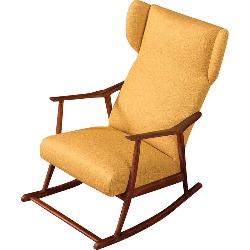 Chaise berçante vintage jaune en bois de hêtre 1950