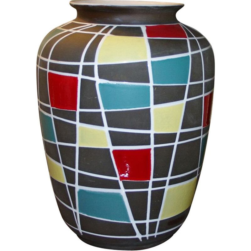 Vase vintage coloré en céramique par Scheurich, Allemande 1950