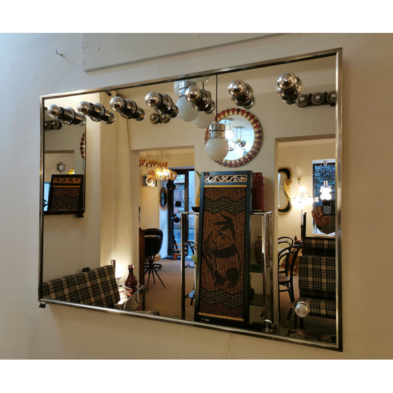 Grand miroir de loge vintage à 7 spots 1970
